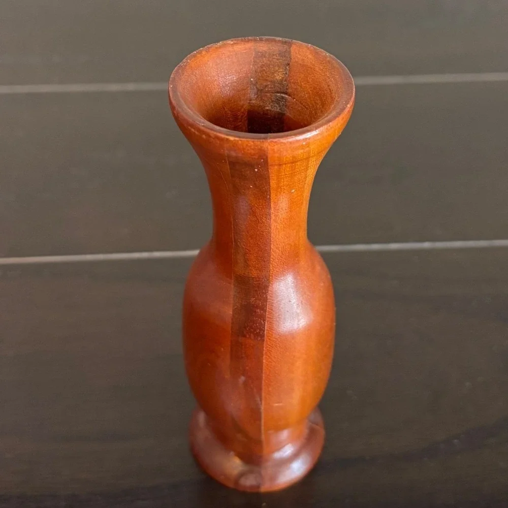 Vintage Handcrafted Wood Bud Vase | 6 Inch | Mid Century‎ Modern Decor